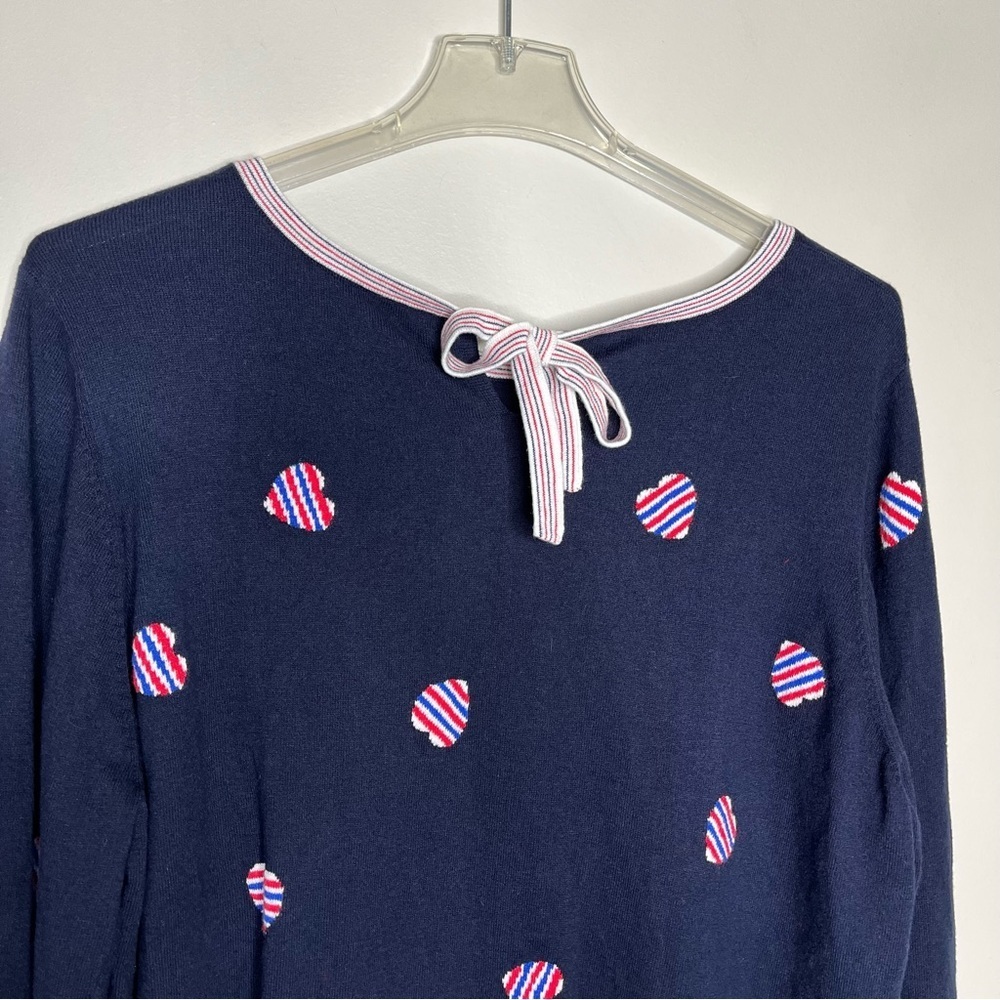 Talbots Plus Petite Navy Knit Pullover Sweater with Red/White/Blue Heart 3XP - Picture 8 of 11